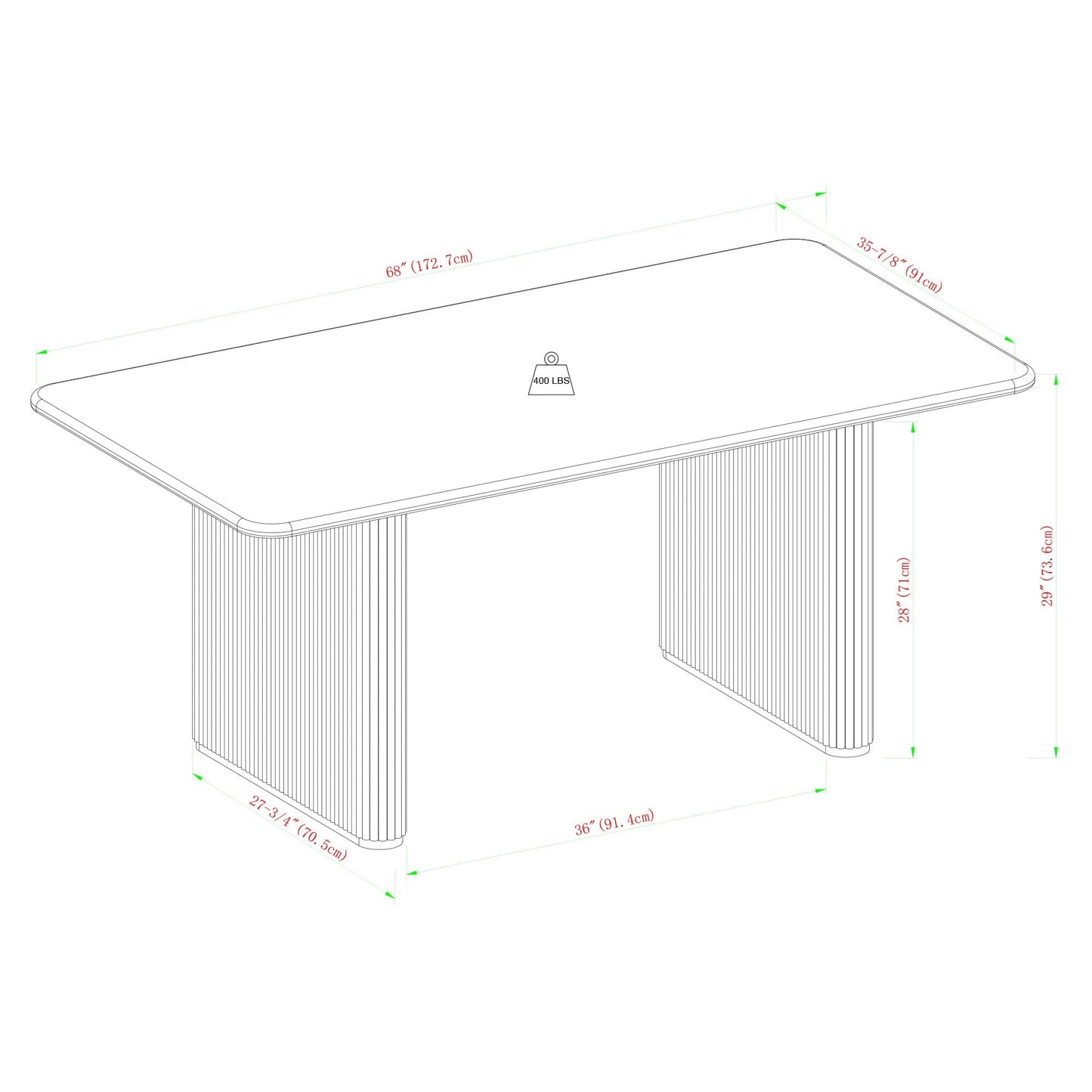 Heath 68" Scandinavian Dining Table with Reeded Base