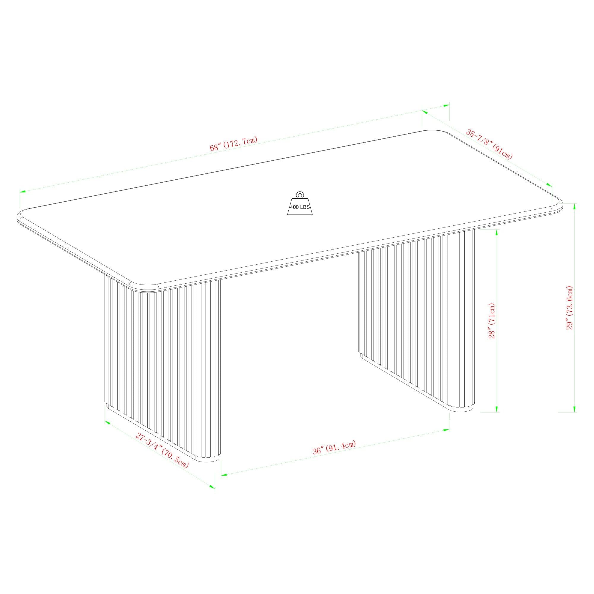 Heath 68" Scandinavian Dining Table with Reeded Base