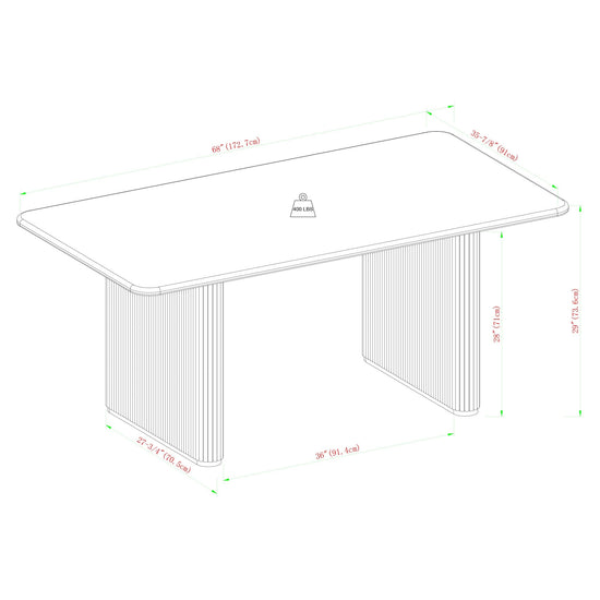 Heath 68" Scandinavian Dining Table with Reeded Base