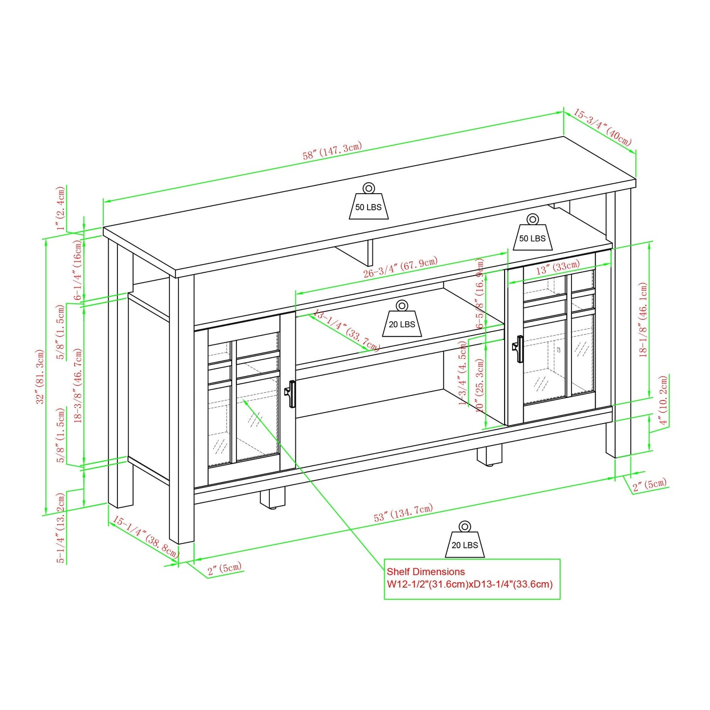 Hattie 58" 2-Door Transitional Sideboard