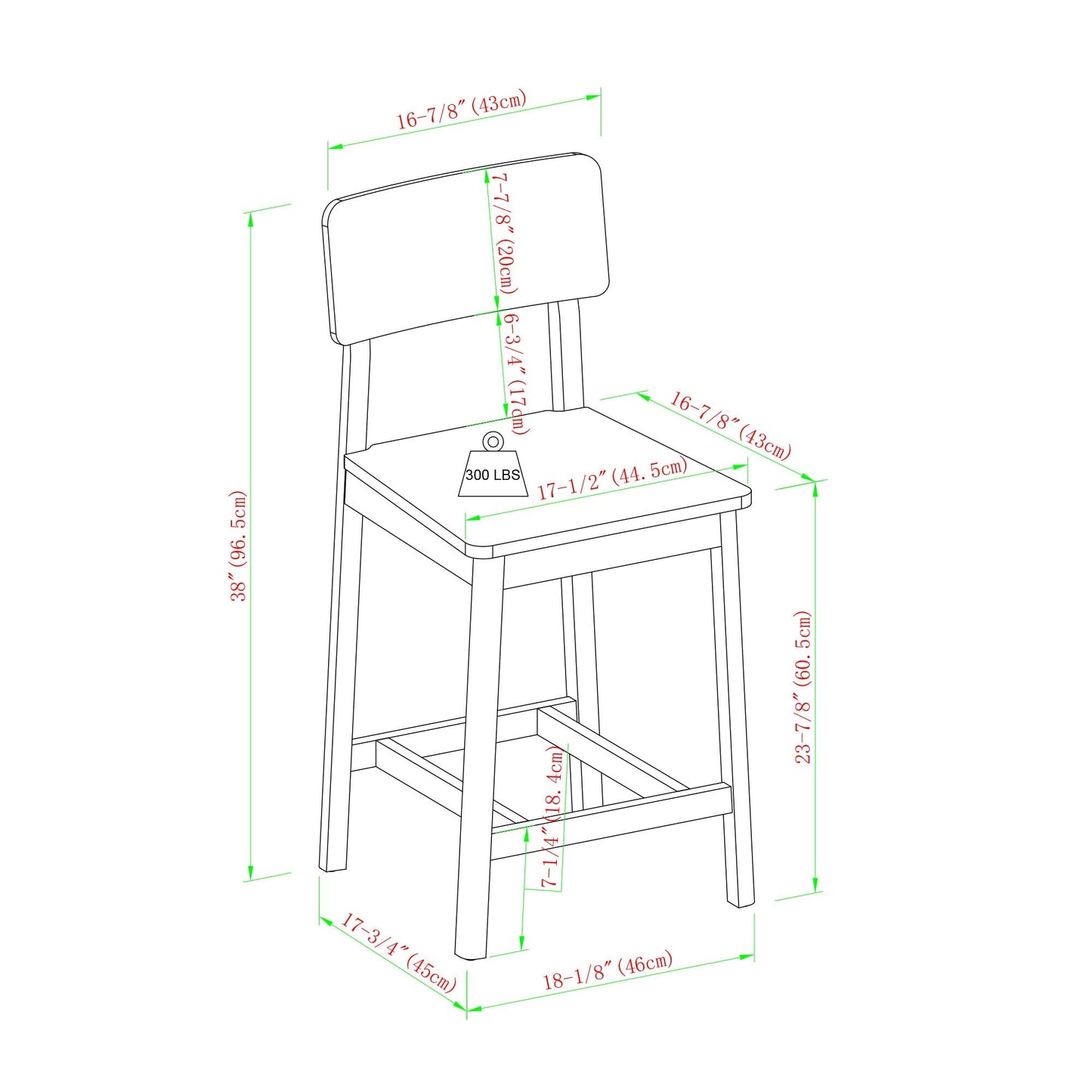 Minimalist Solid Wood Counter Stool, Set of 2