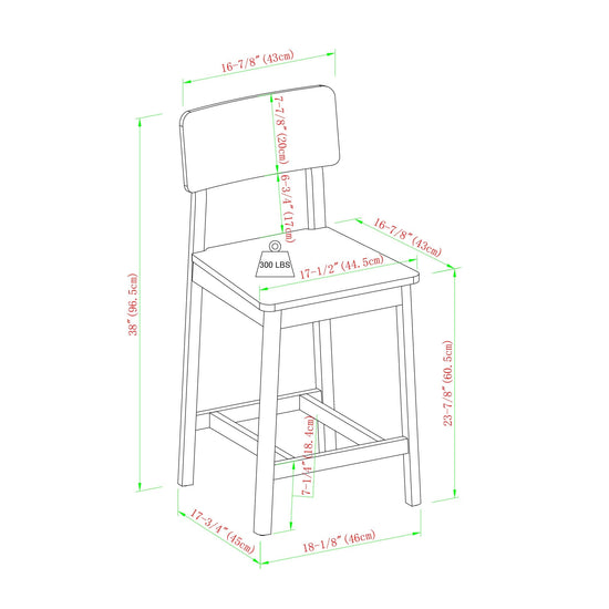 Minimalist Solid Wood Counter Stool, Set of 2