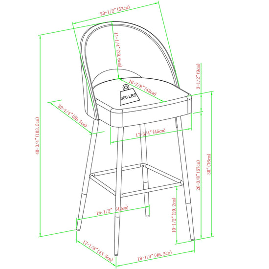 O Modern 2-Piece Minimalist Upholstered Bar Stool Set of 2