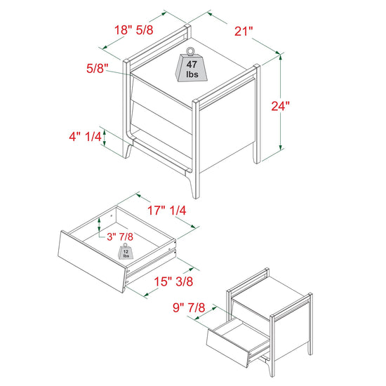 Oswald Mid-Century Modern 2-Drawer Wood Nightstand