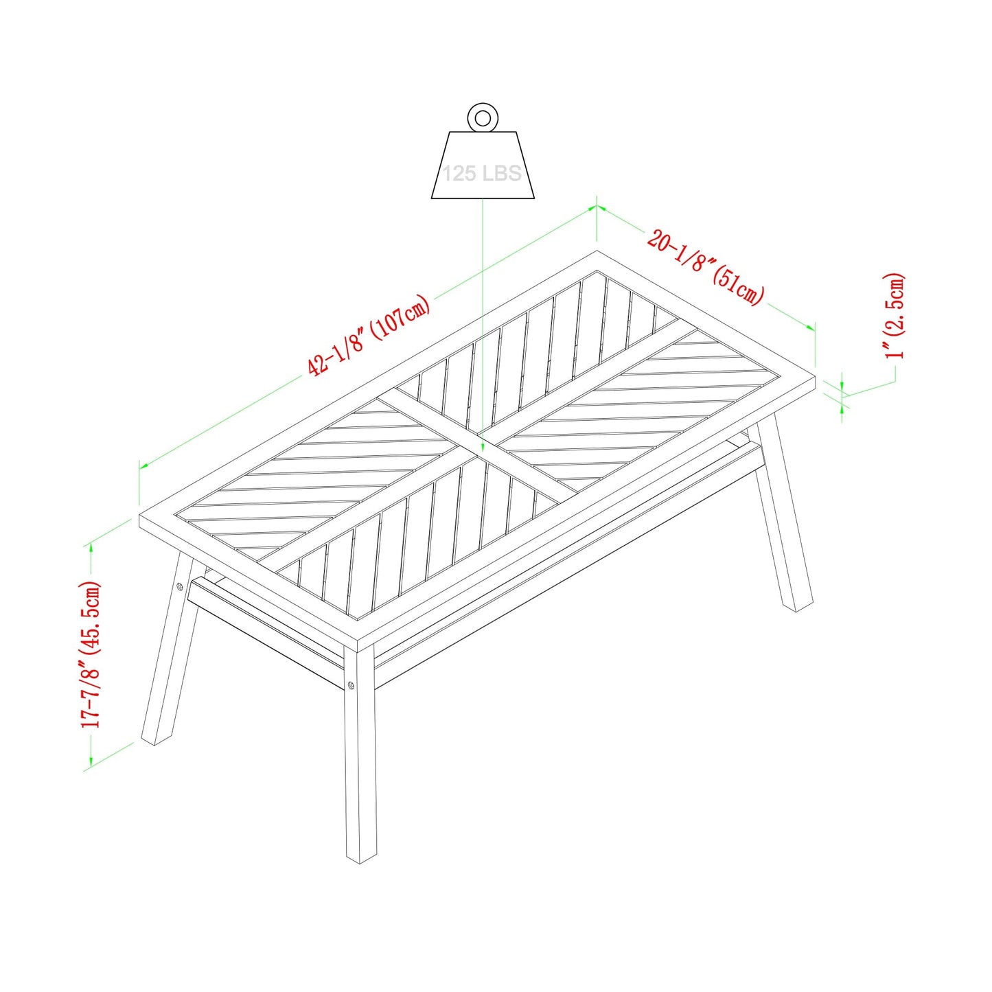 4-Piece Modern Chevron Acacia Outdoor Chaise Sectional with Coffee Table