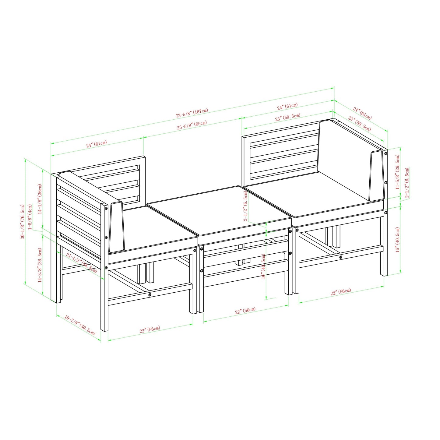 Modern Cushioned Modular 6 Piece Acacia Patio Set