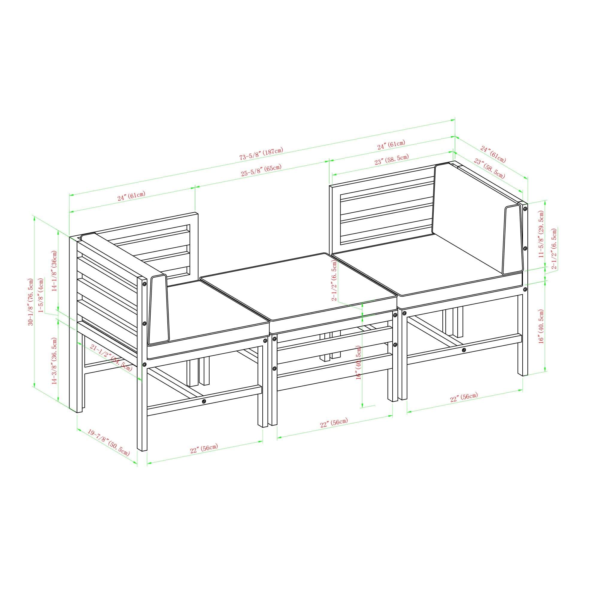 Modern Cushioned Modular 7 Piece Acacia Patio Set