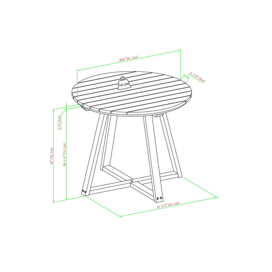 Prenton Modern Slat-Top Patio Round Dining Table