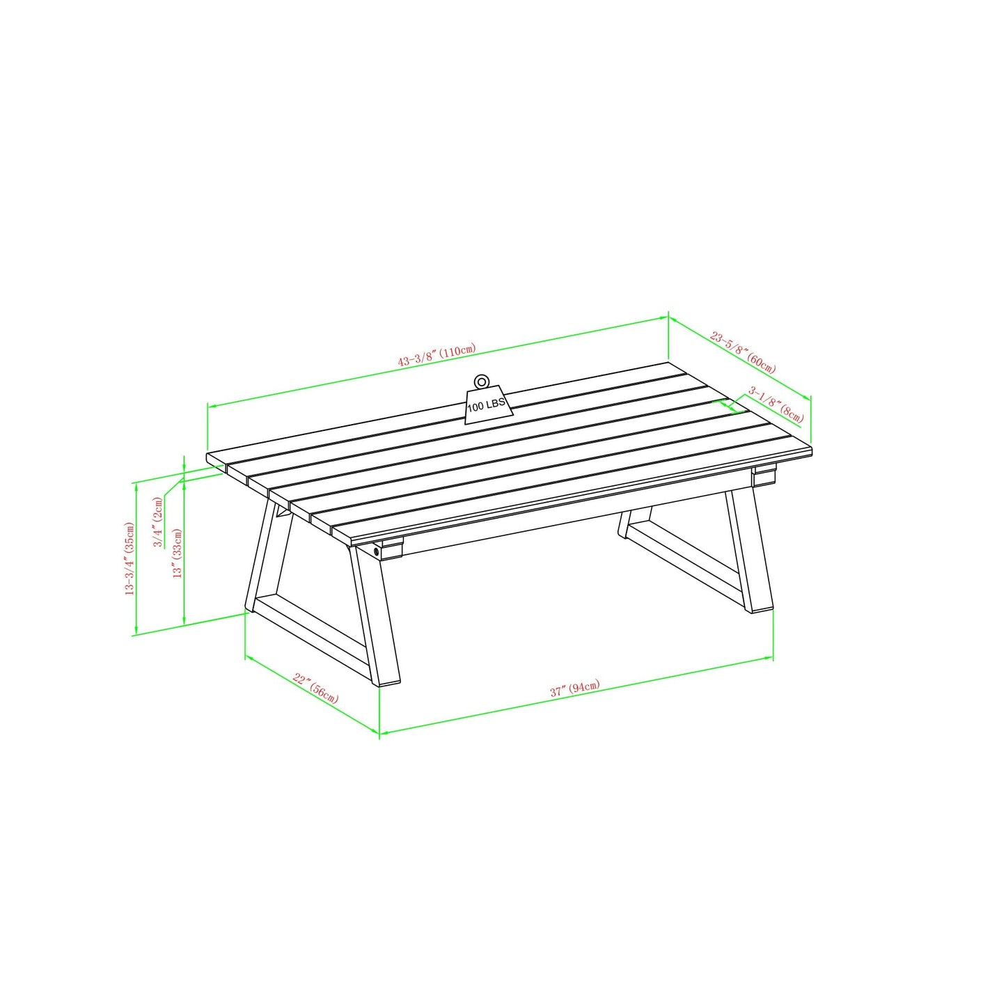 Prenton Modern Slat-Top Patio Coffee Table