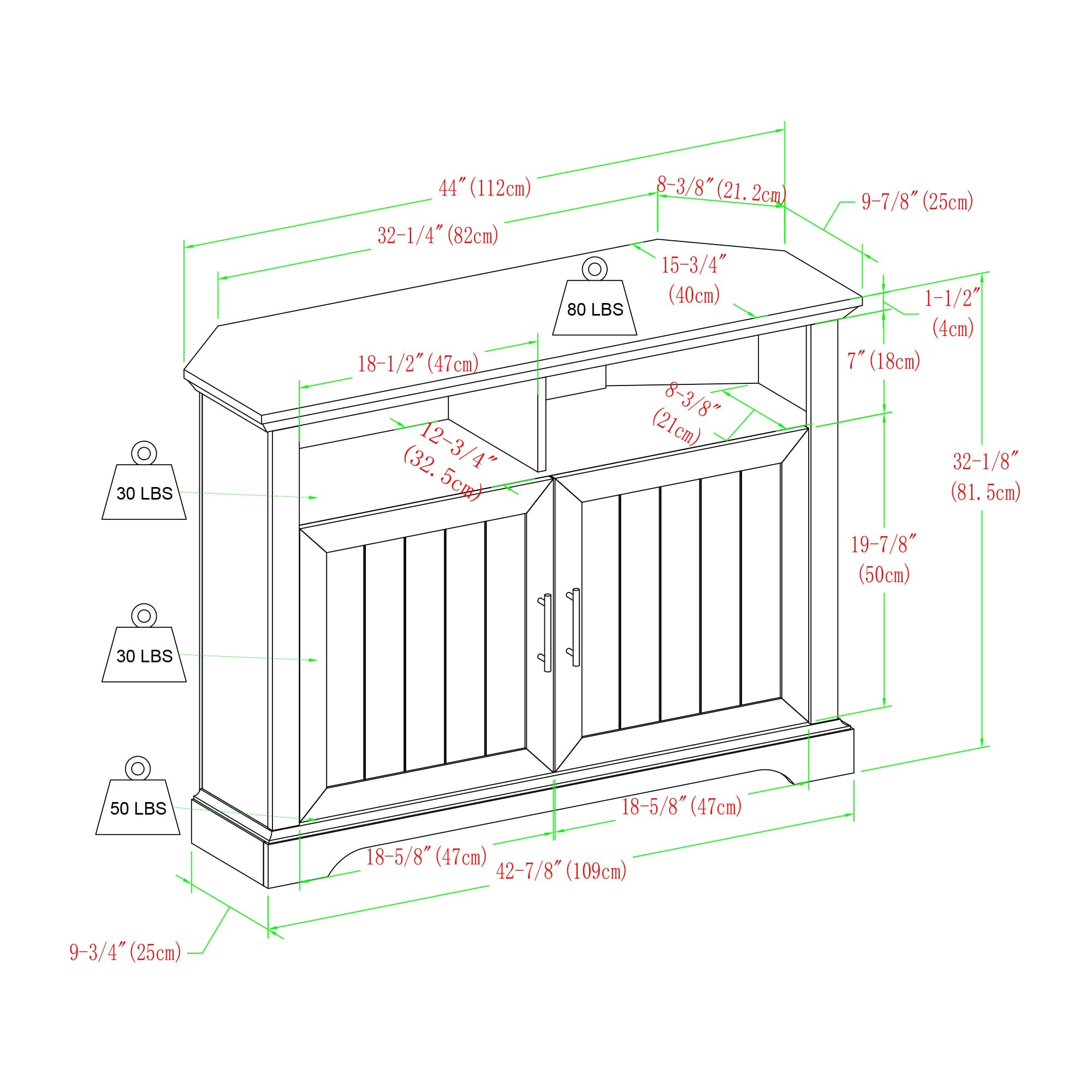 Columbus 44" Grooved Door Corner TV Stand