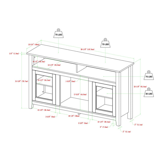 Wasatch 58" Transitional Fireplace Glass Wood TV Stand