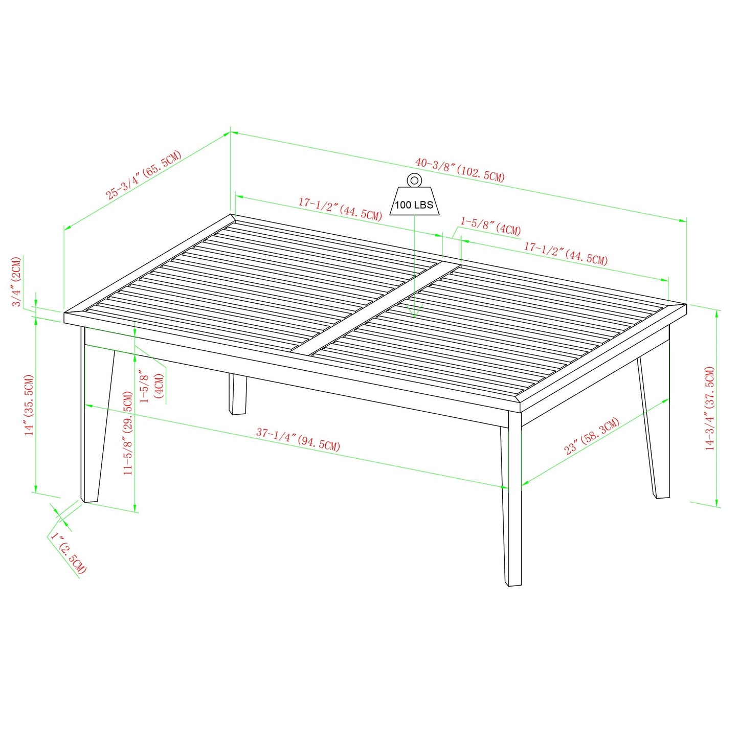 Zander Mid-Century Modern Acacia Outdoor Slatted Coffee Table