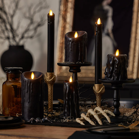 Black Wax Drip Flameless Candle Pillar