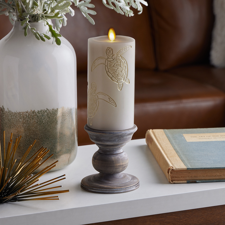 Sandy Grey Flameless  Sea Turtle Candle Pillar - Recessed Top