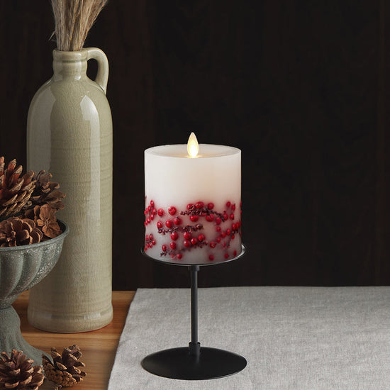 Embedded Red Berries Flameless Candle Pillar