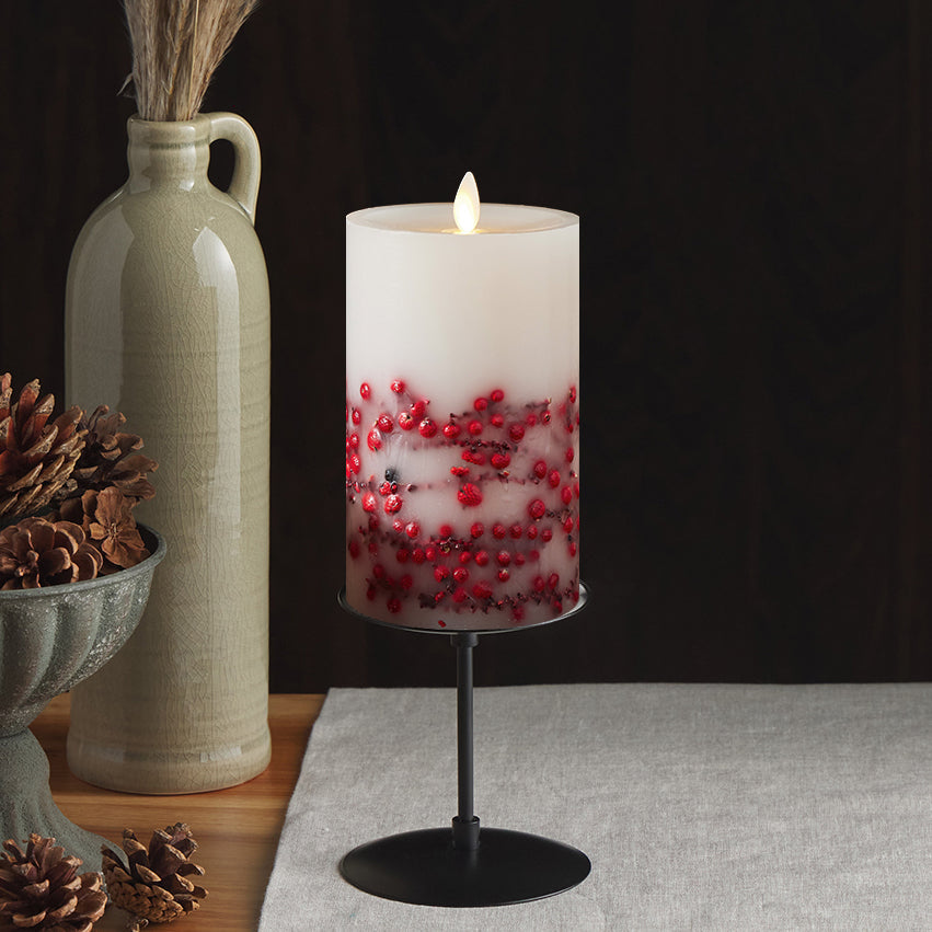 Embedded Red Berries Flameless Candle Pillar