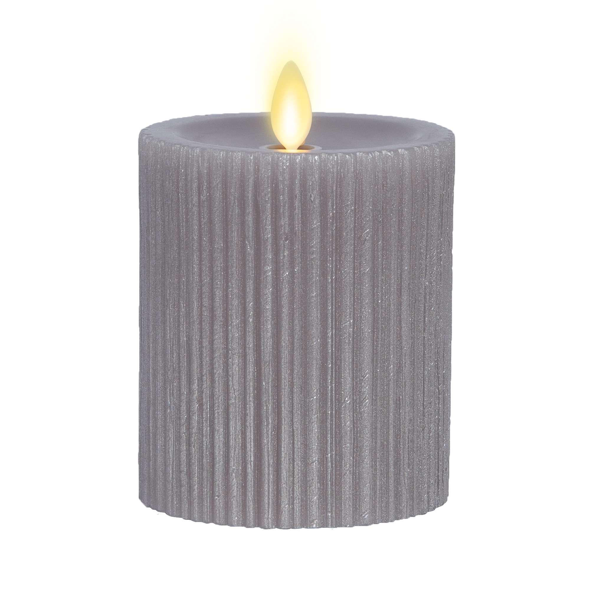 Ribbed Metallic Grey Flameless Candle Pillar