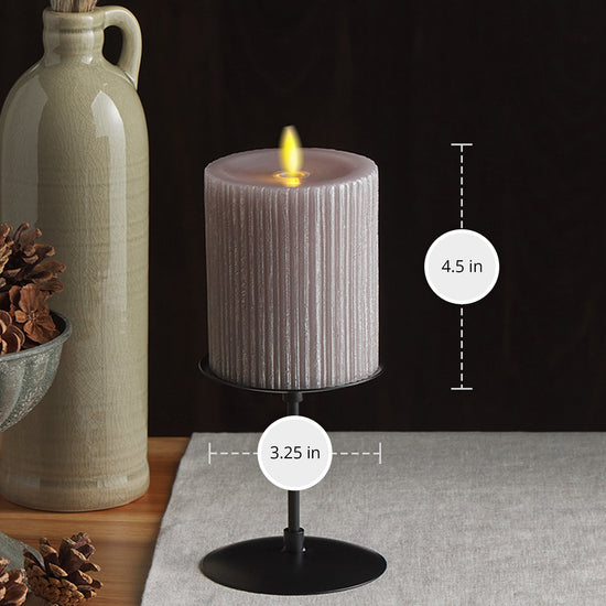 Ribbed Metallic Grey Flameless Candle Pillar