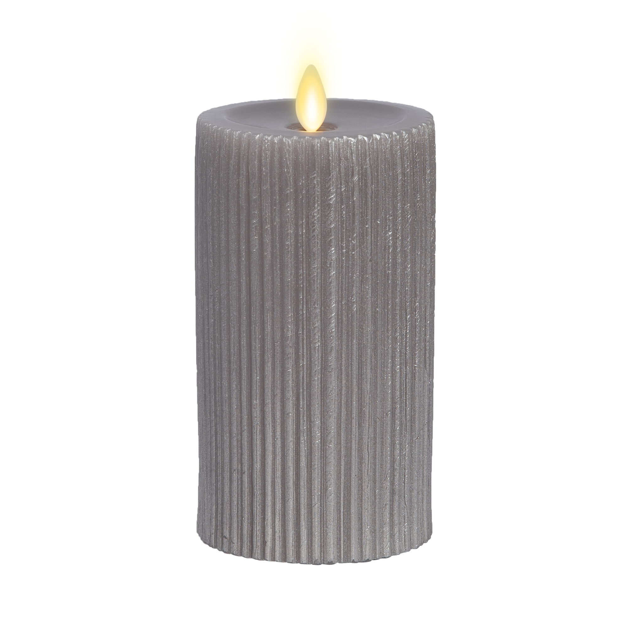 Ribbed Metallic Grey Flameless Candle Pillar