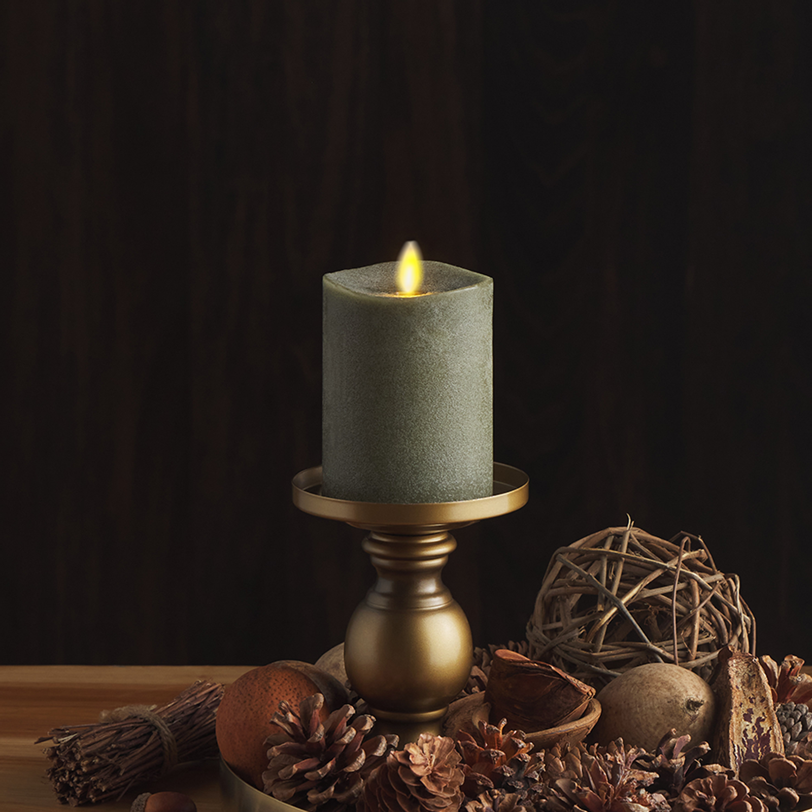 Chalky Stone Grey Flameless Candle Pillar