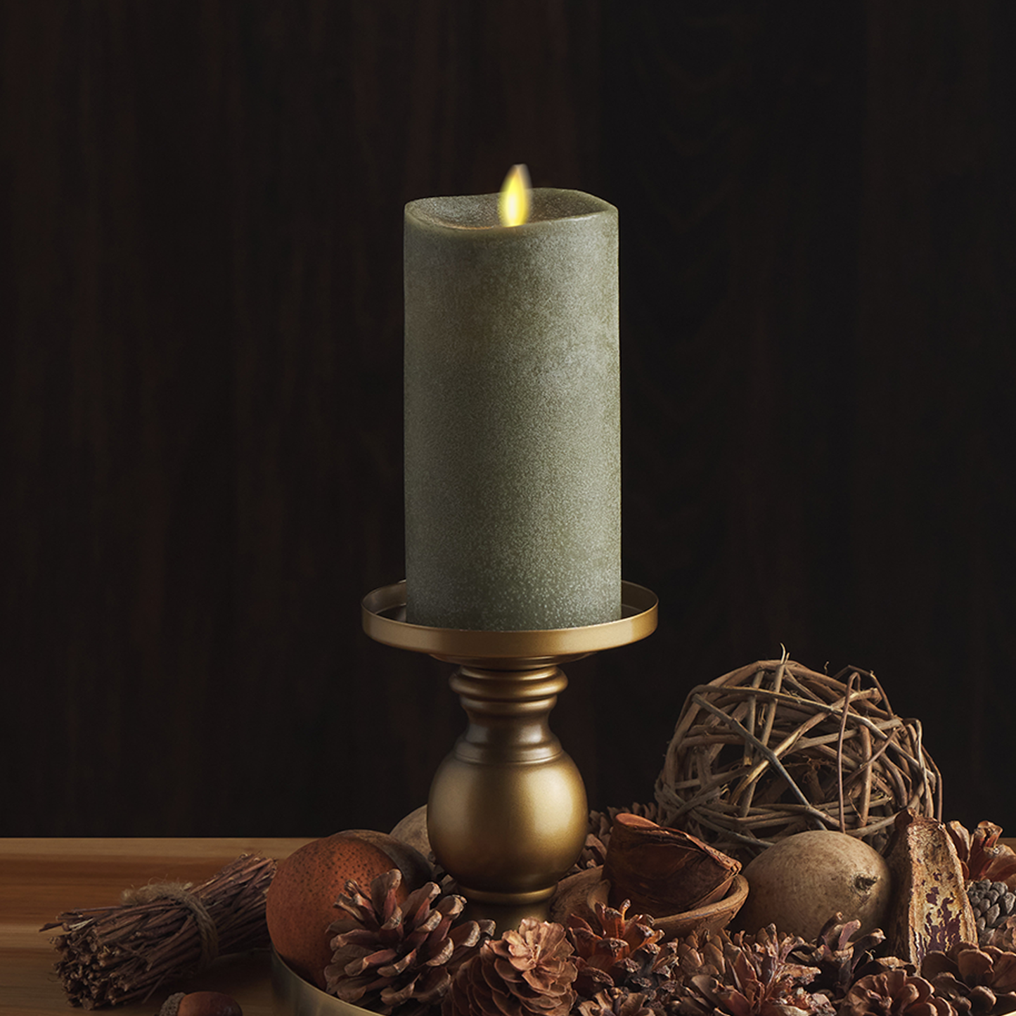 Chalky Stone Grey Flameless Candle Pillar