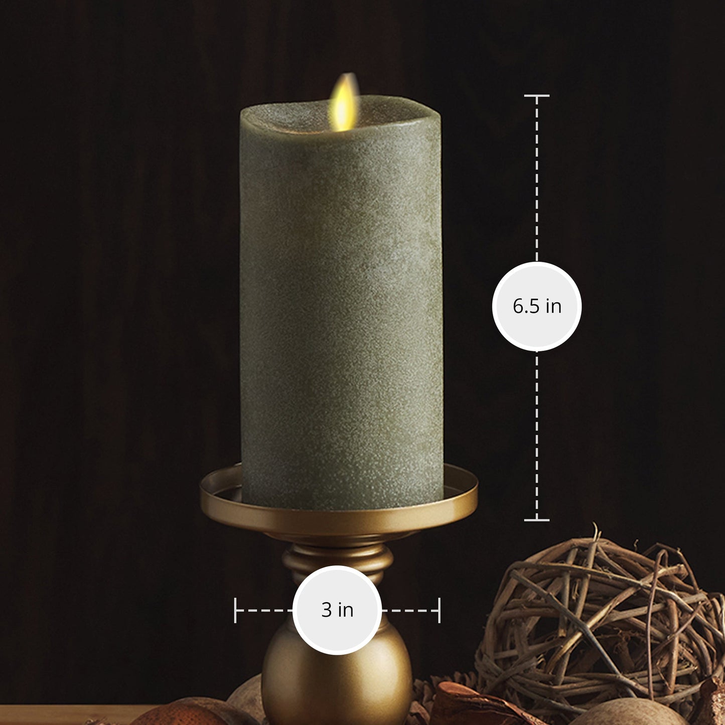 Chalky Stone Grey Flameless Candle Pillar