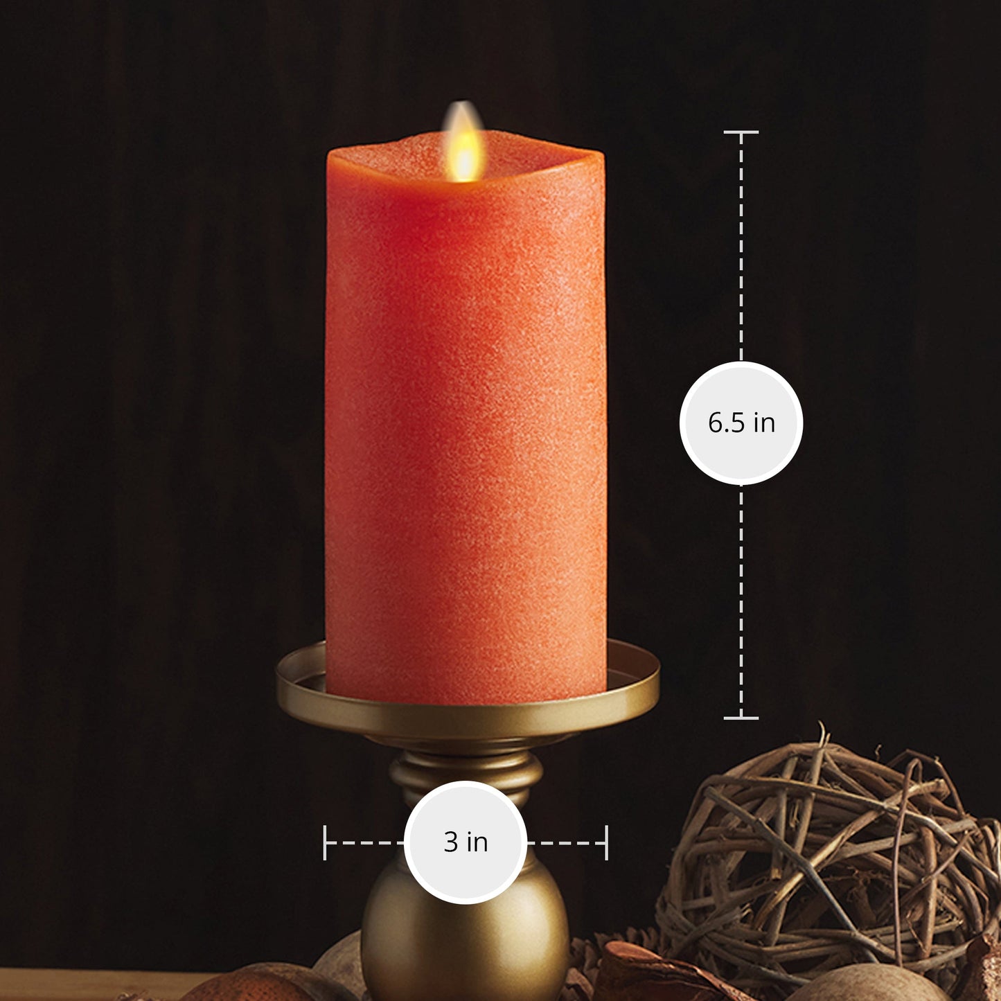 Chalky Burnt Orange Flameless Candle Pillar