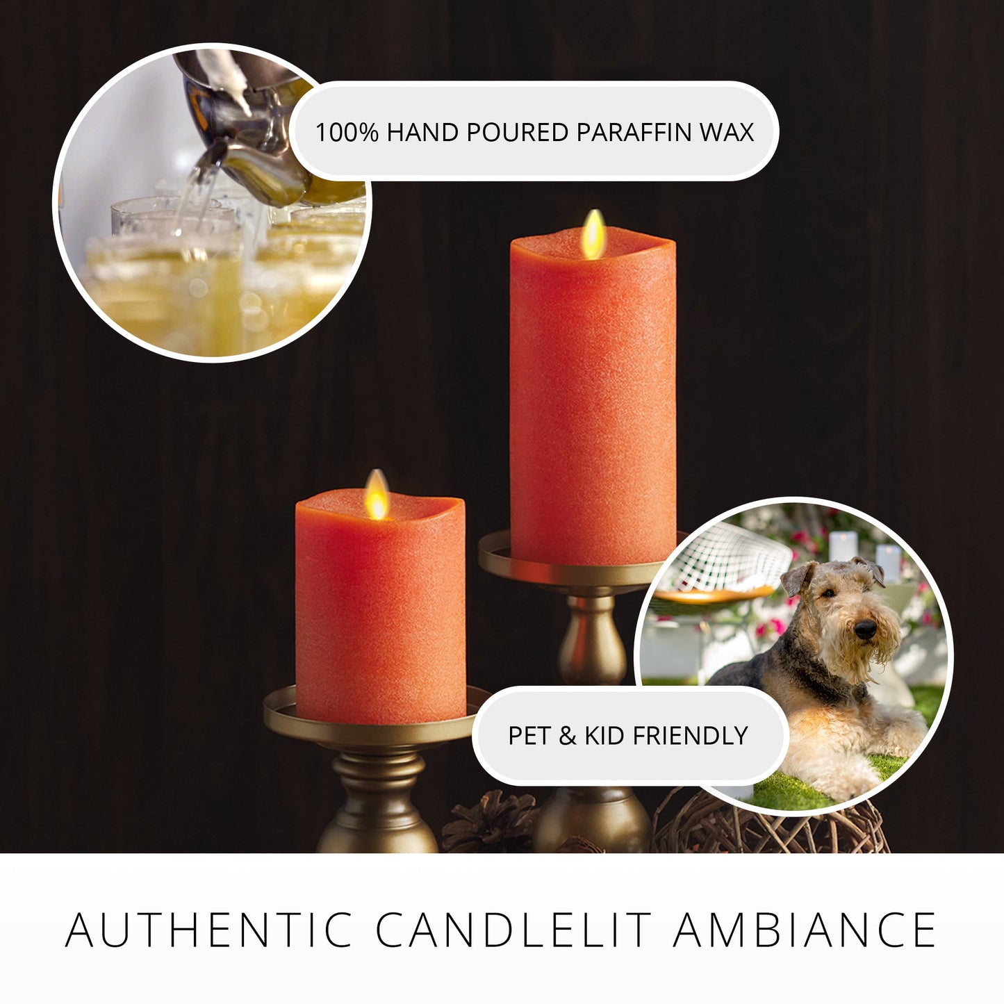 Chalky Burnt Orange Flameless Candle Pillar