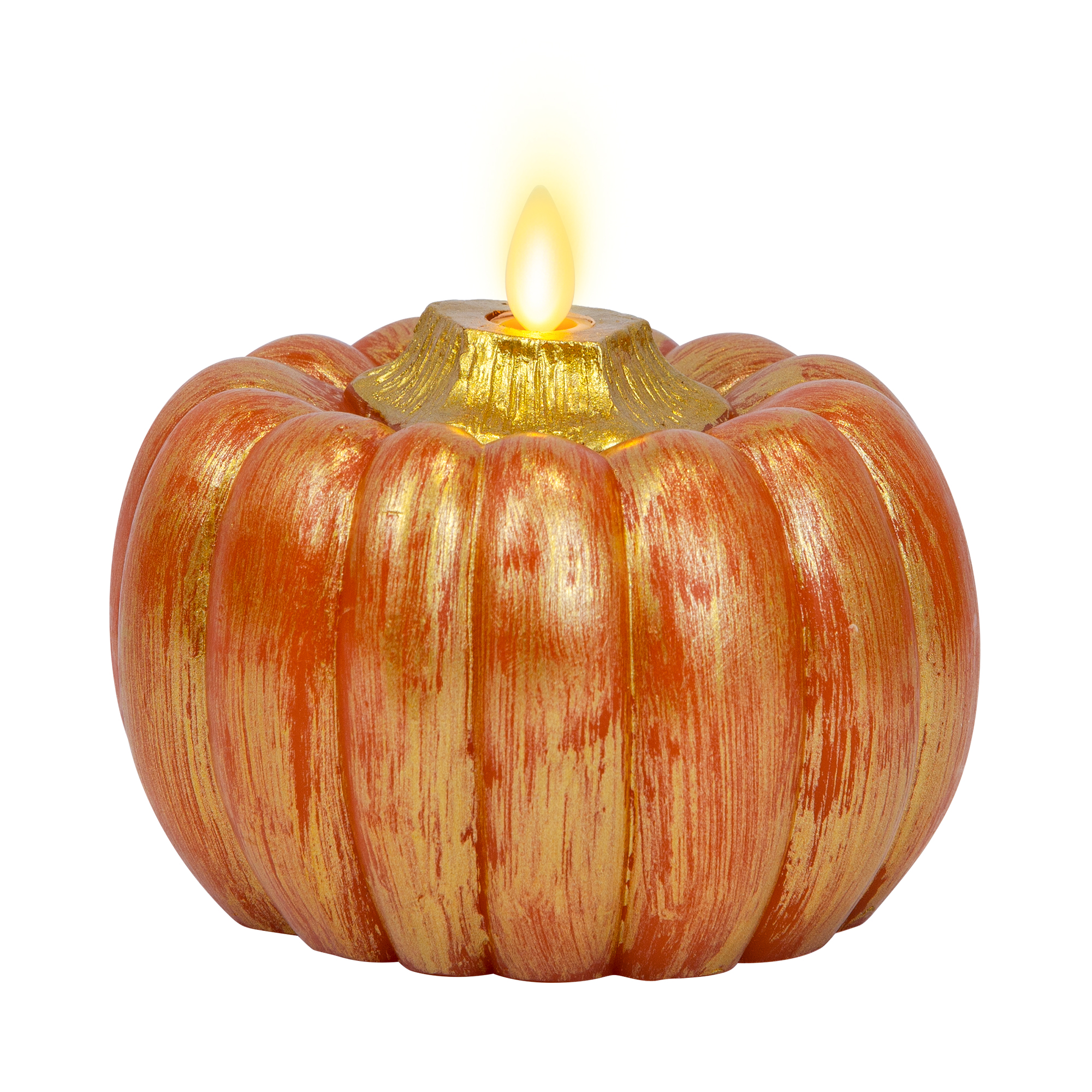 Orange and Metallic Gold Flameless Candle Pumpkin