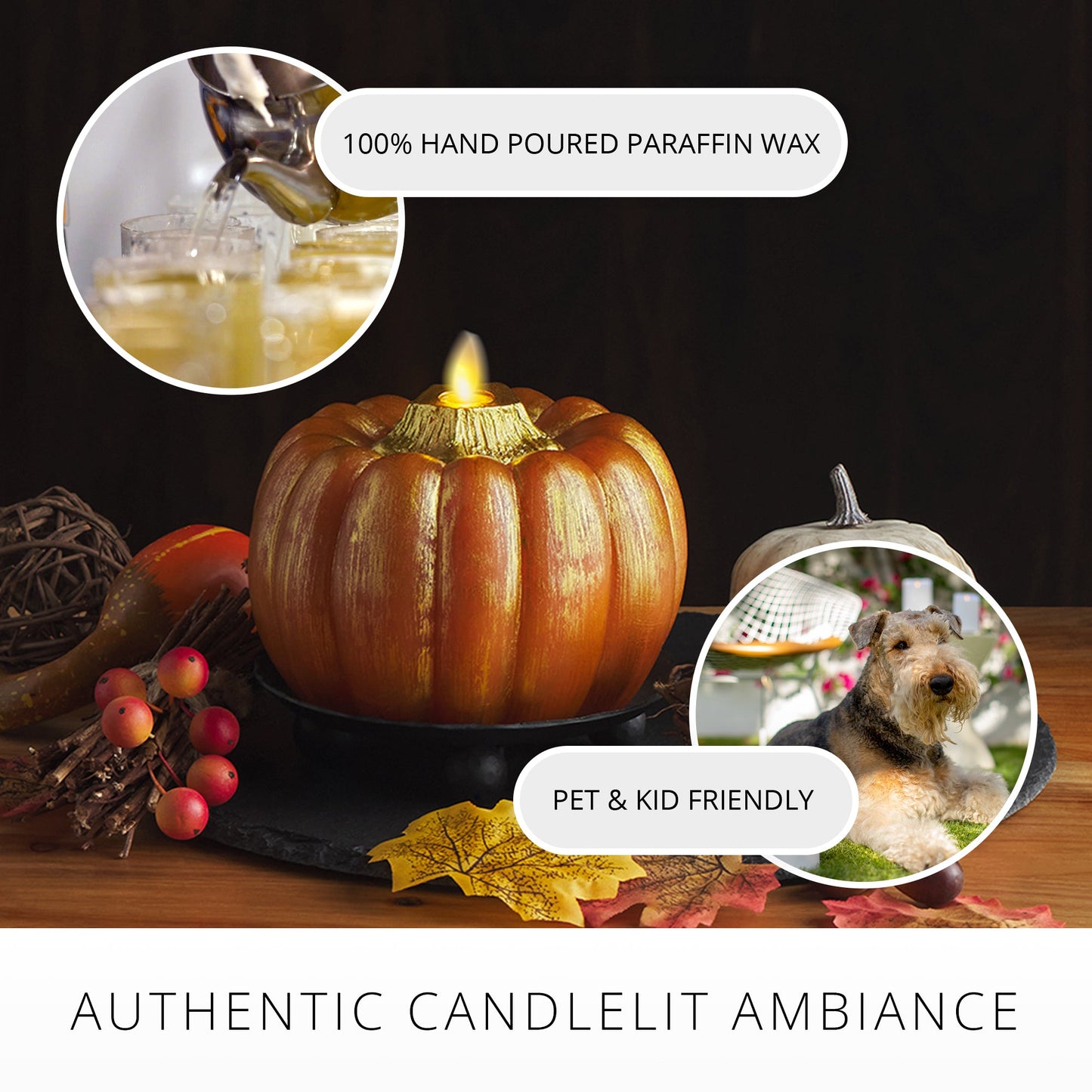 Orange and Metallic Gold Flameless Candle Pumpkin