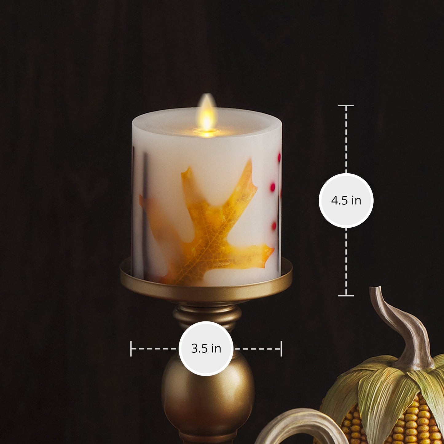 Embedded Fall Leaves & Twigs Flameless Candle Pillar