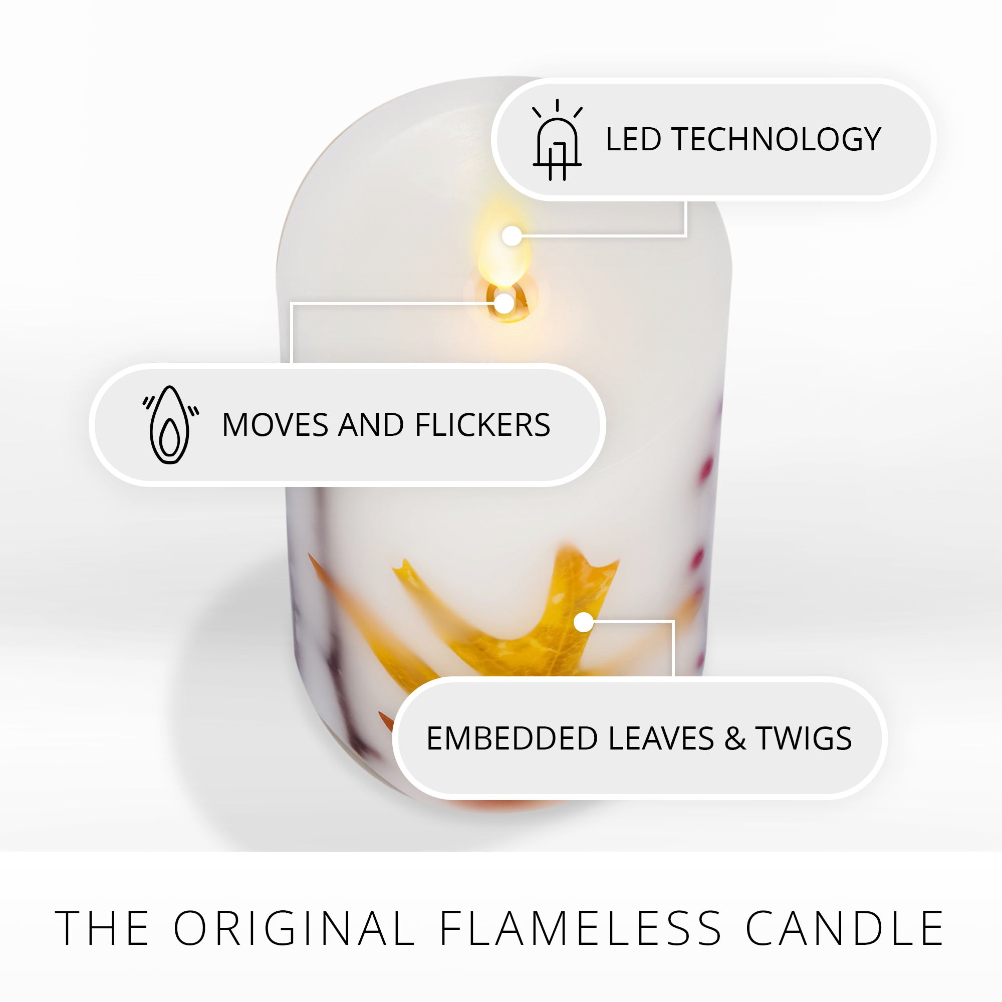 Embedded Fall Leaves & Twigs Flameless Candle Pillar