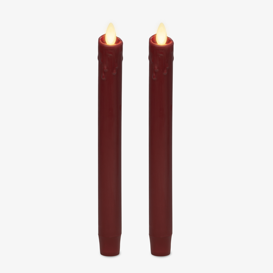 Burgundy Wax Drip Flameless Candle Tapers - Set of 2