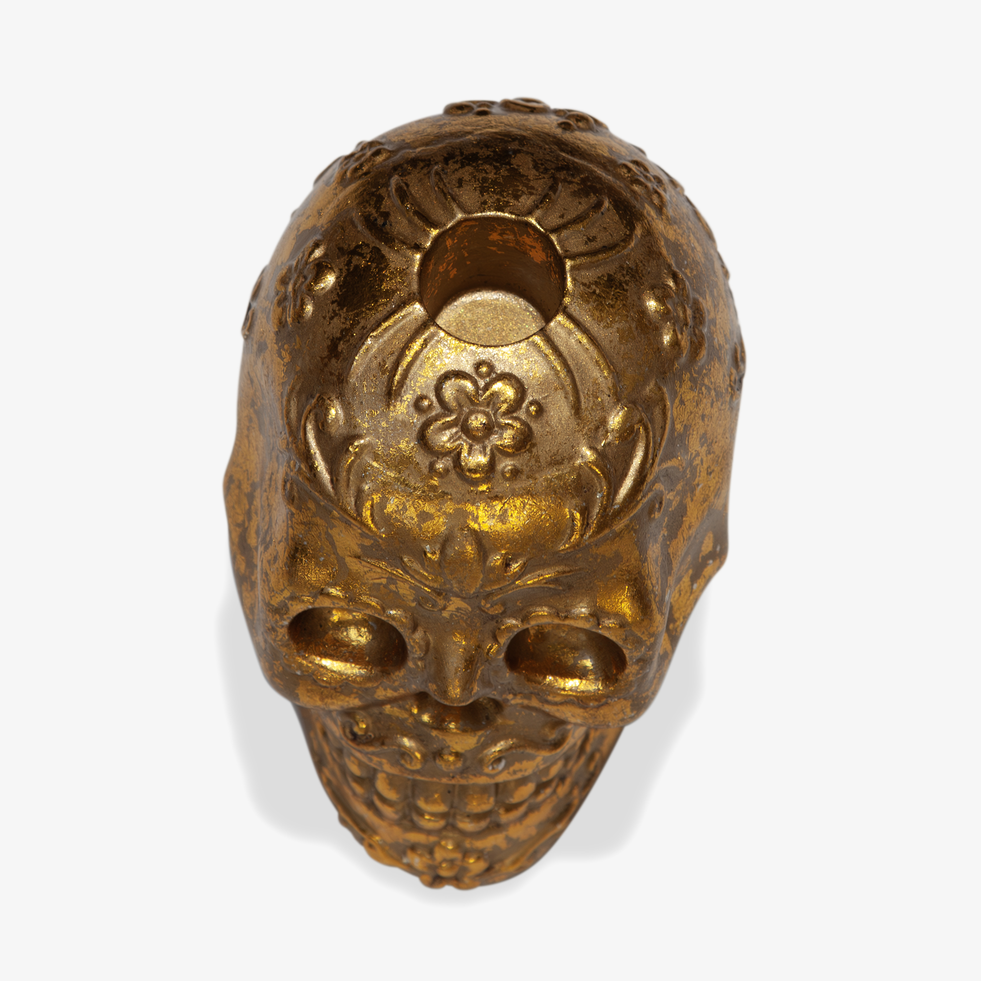 Foiled Gold Day of the Dead Skull Taper Holder