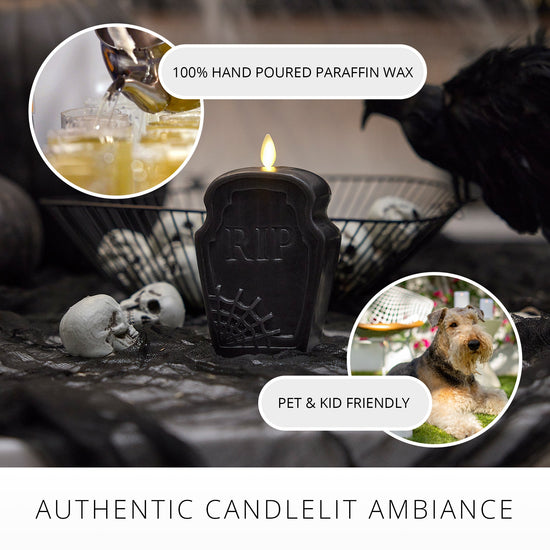 Black Flameless Candle RIP Tombstone