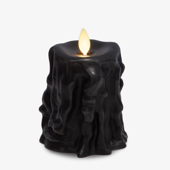 Black Heavy Wax Drip Flameless Candle Slim Pillar