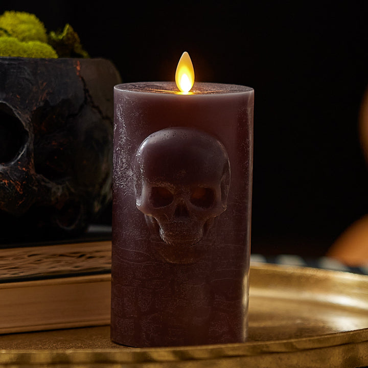 Dark Chocolate Chalky Flameless Candle Skull Pillar