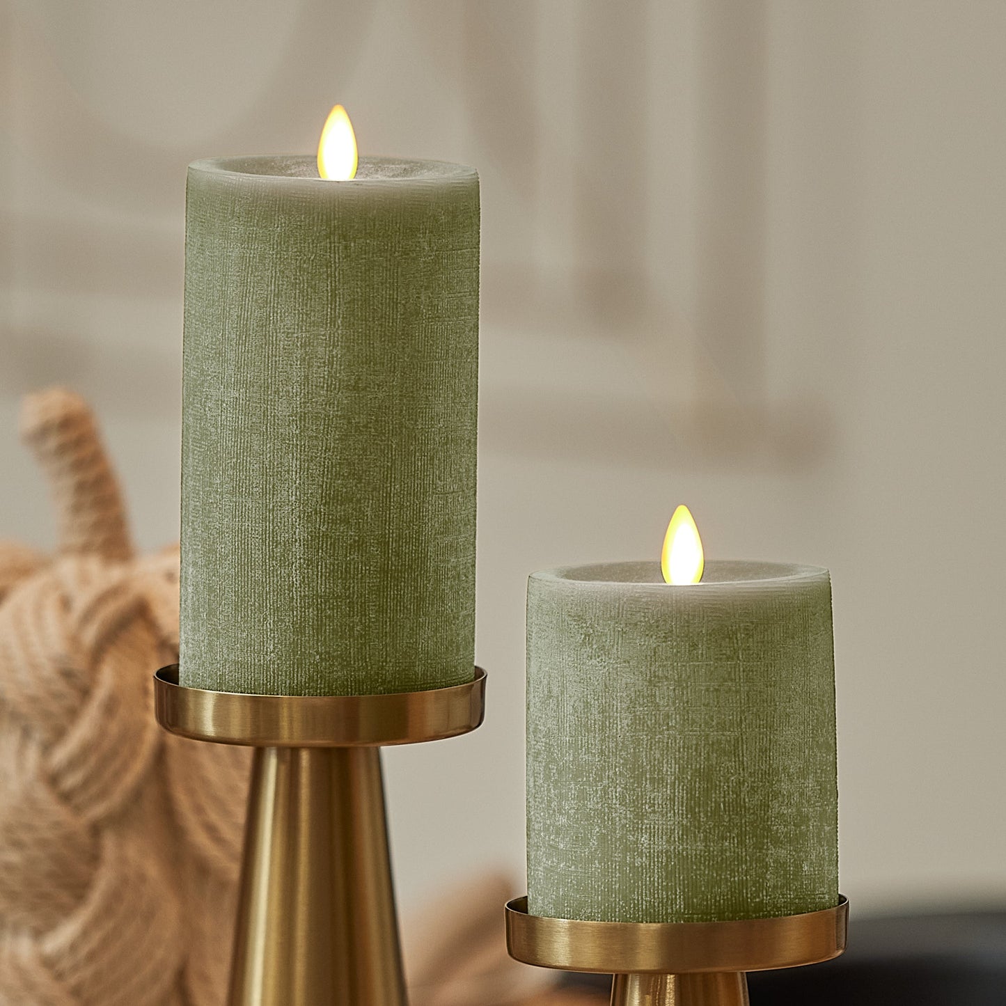 Loden Green Chalky Linen Flameless Candle Pillar