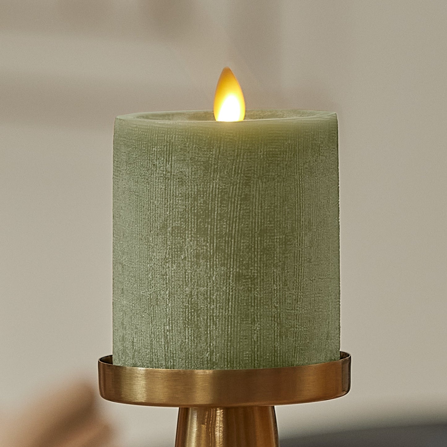 Loden Green Chalky Linen Flameless Candle Pillar