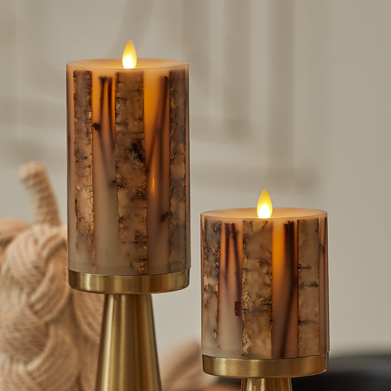 Ivory Embedded Birch and Twigs Flameless Candle Pillar