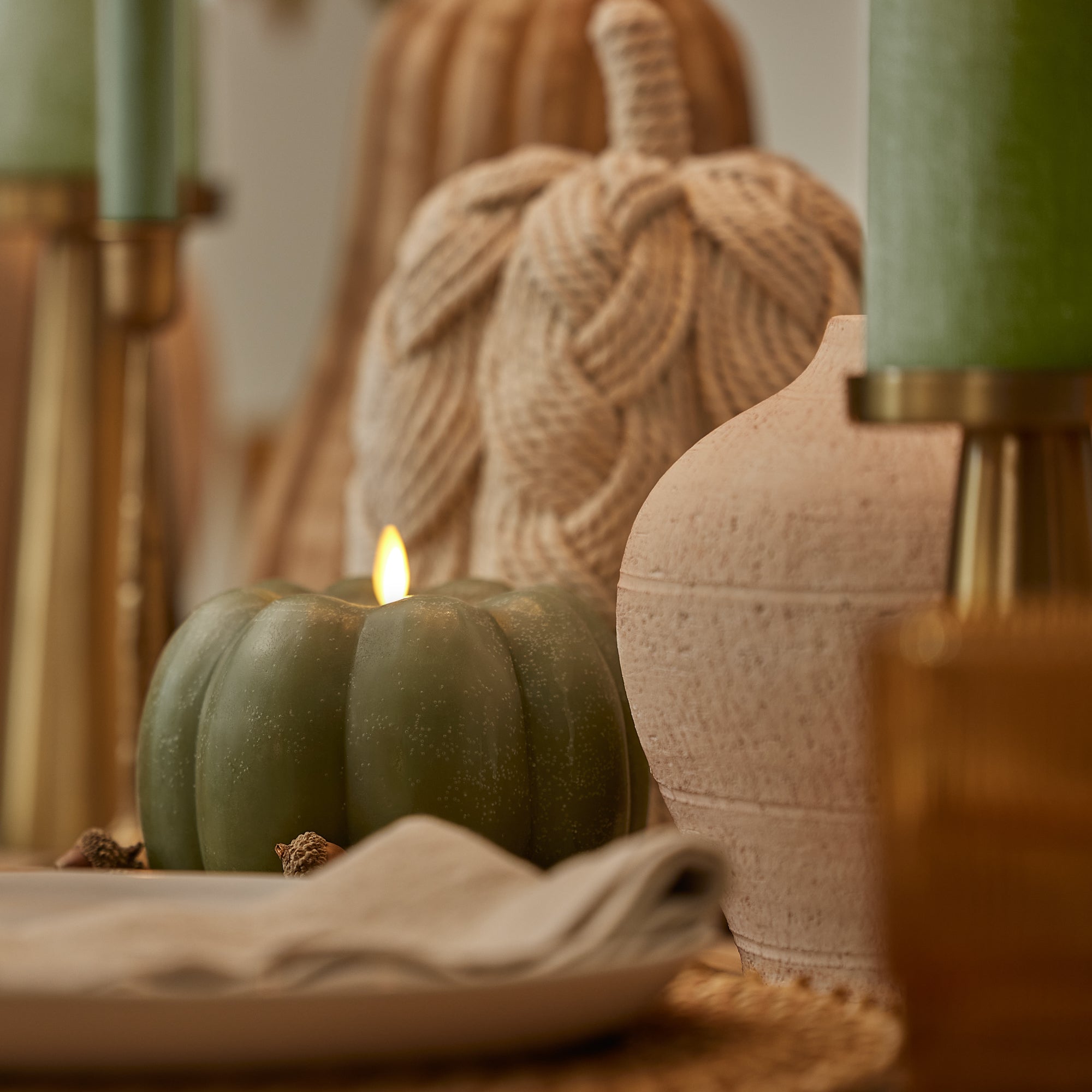 Loden Green Chalky Flameless Candle Pumpkin