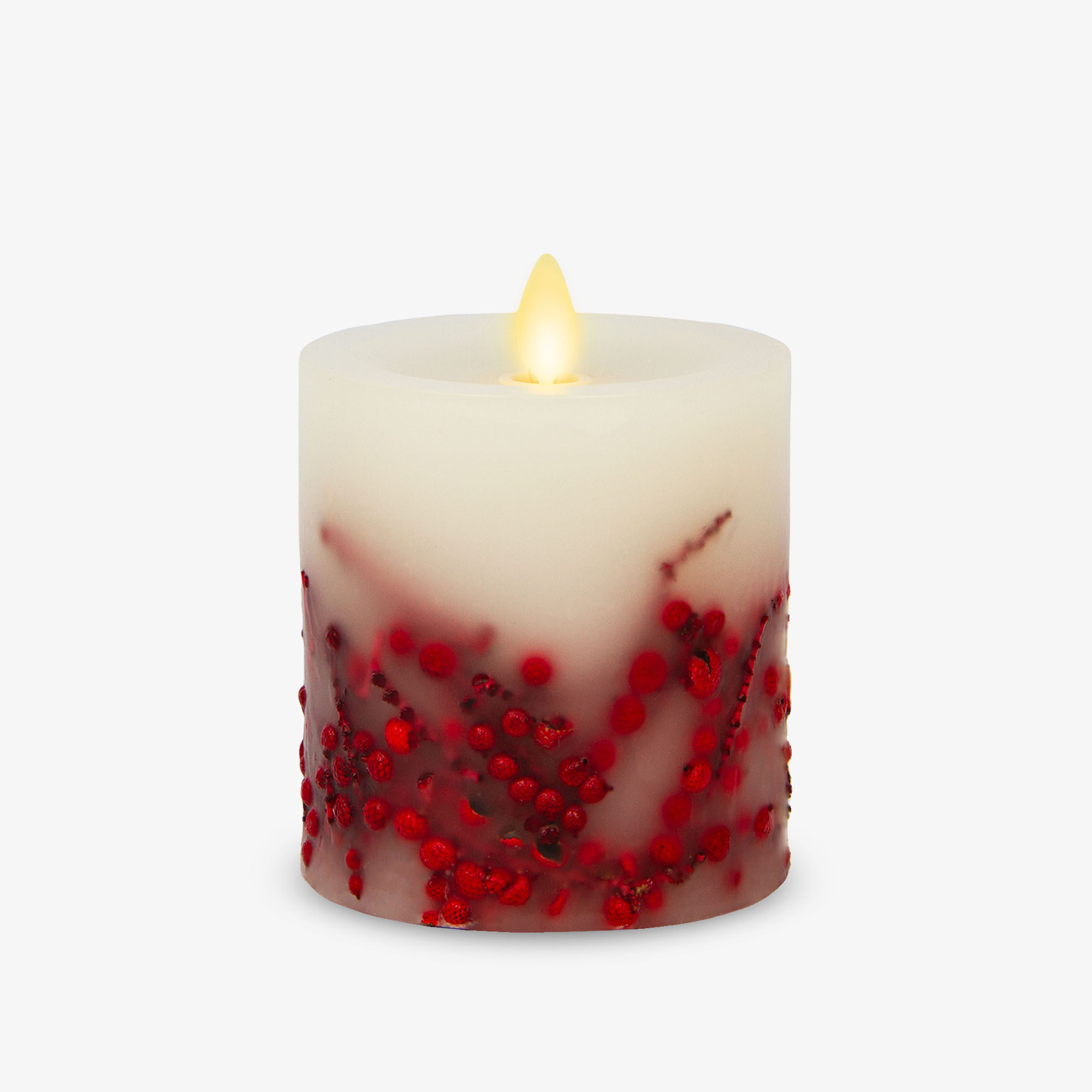 Embedded Red Berries Flameless Candle Pillar