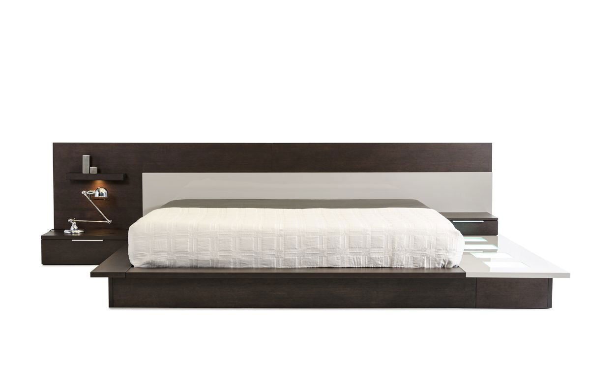 California King Modrest Torino Contemporary Brown Oak & Grey Platform Bed w/ Lights - Mac & Mabel