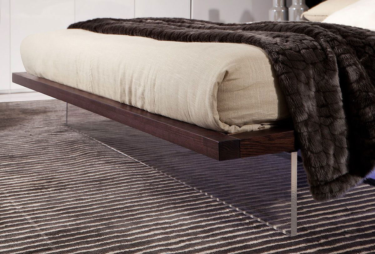 Eastern King Volterra Contemporary Brown Oak and White Floating Bed w/ Lights - Mac & Mabel