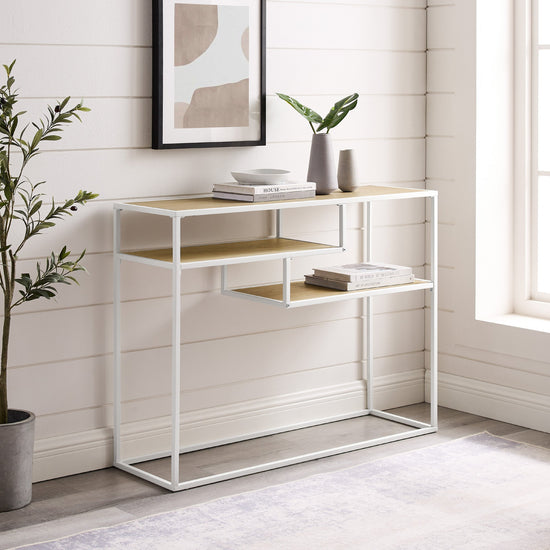 Maya 42" Metal and Wood Tiered Shelf Entry Table