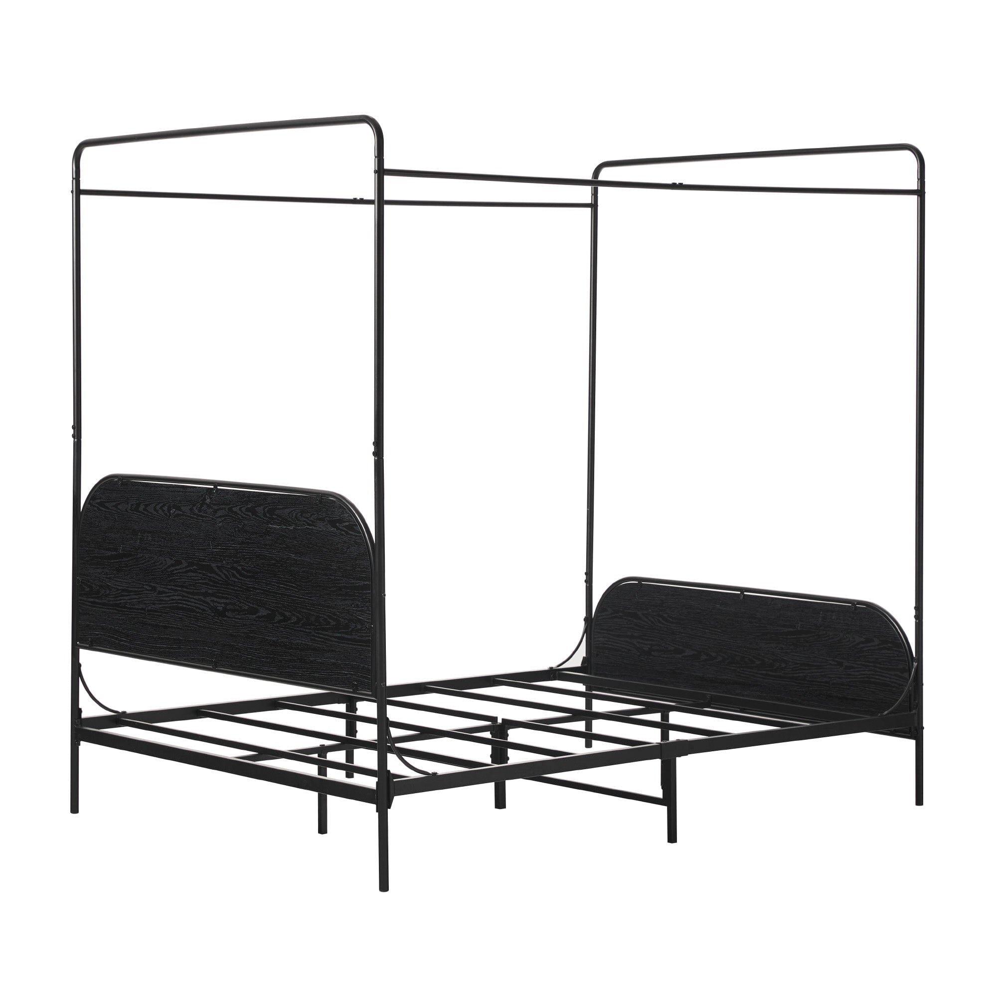 Metro Modern Metal and Wood Canopy Queen Bedframe