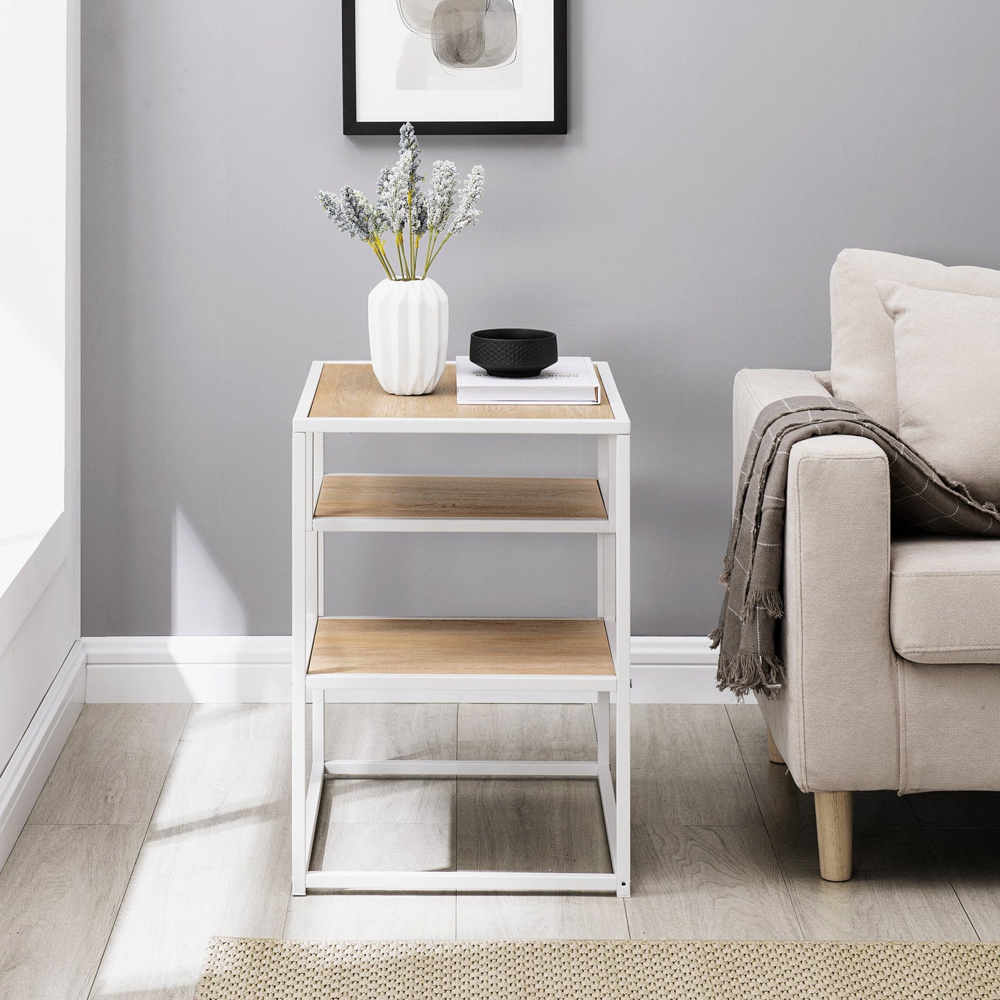 Maya 16" Contemporary Metal and Wood Side Table