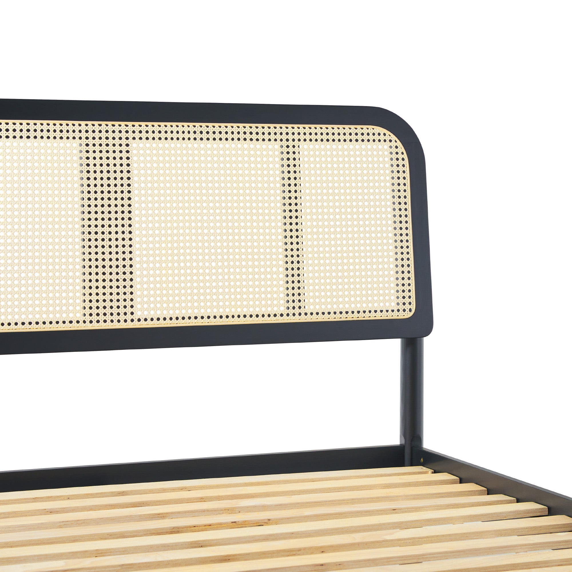 Neru Boho Curved Rattan-Headboard Bed Collection (Queen or King)