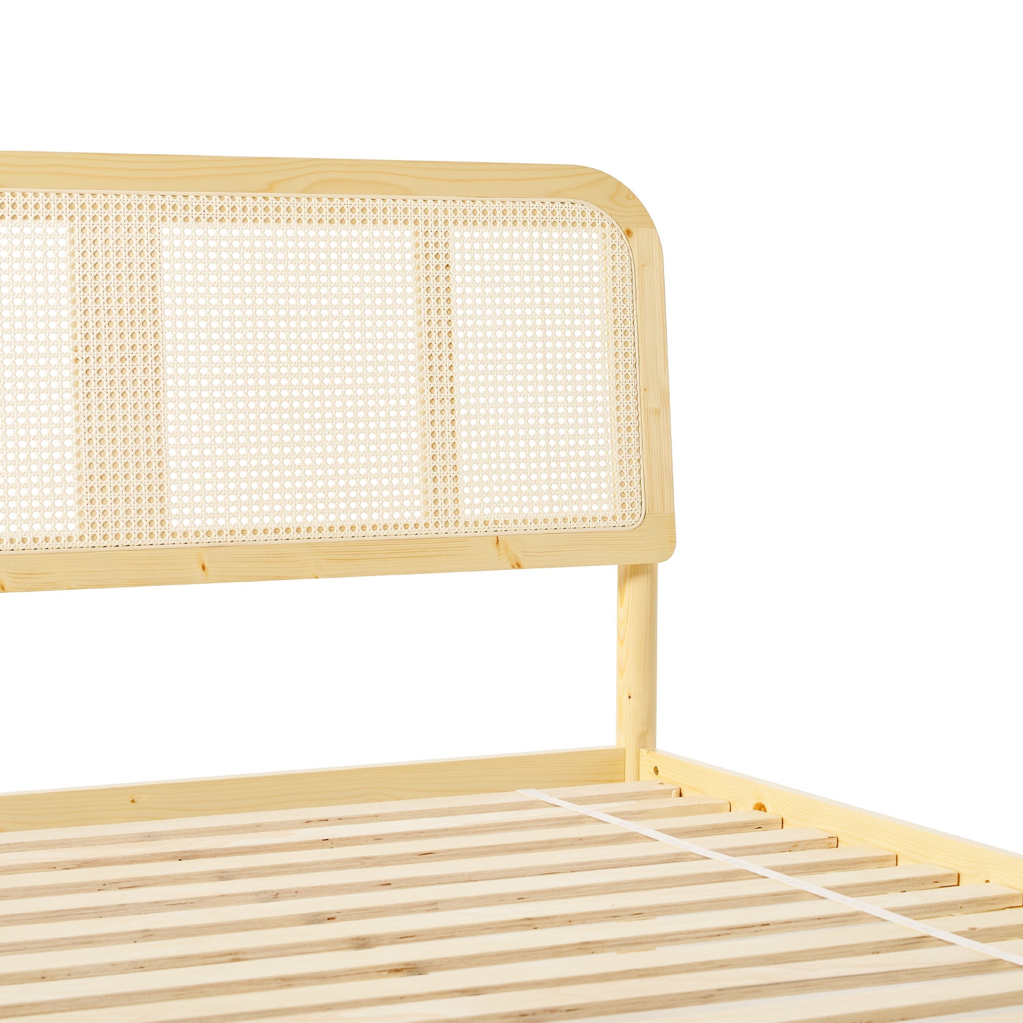 Neru Boho Curved Rattan-Headboard Bed Collection (Queen or King)