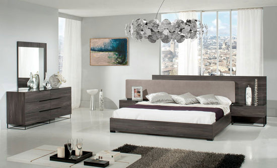 Eastern King Nova Domus Enzo Italian Modern Grey Oak & Fabric Bed w/ Nightstands - Mac & Mabel